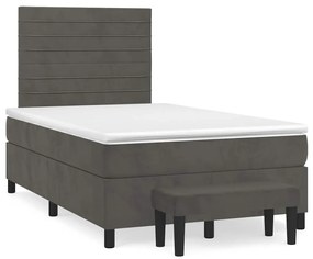 vidaXL Pat box spring cu saltea, gri închis, 120x190 cm, catifea