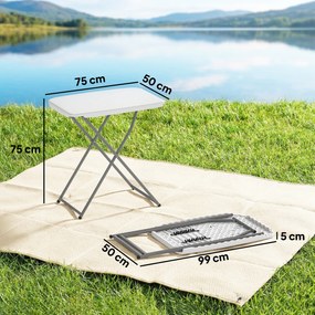 Outsunny Masă Pliantă pentru Camping Portabilă cu Reglaj pe 5 Niveluri Blat HDPE și Cadru Metalic 75x50x73,5 cm Alb | Aosom Romania