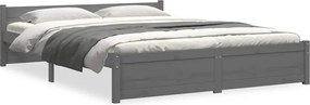 vidaXL Cadru de pat dublu, gri, 135x190 cm, lemn masiv