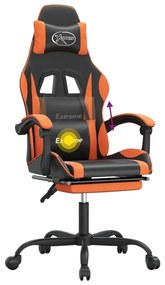 Scaun de gaming pivotant suport picioare negru oranj piele eco