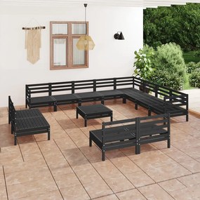 3083173 vidaXL Set mobilier de grădină, 13 piese, negru, lemn masiv de pin