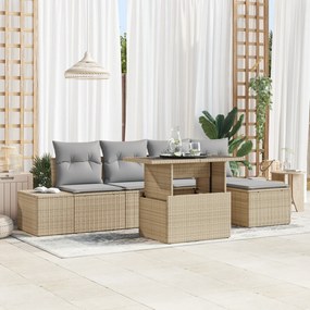 vidaXL Set de canapea de grădină 6 piese cu perne gri din rattan Bej.