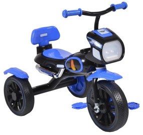 Tricicleta cu pedale NOVOKIDS™ Eagle Trike , Cu melodii si lumini, Carena, Max 25 kg, Roti din cauciuc EVA, Cadru metalic, Far luminos, Albastru