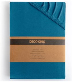 Cearceaf petrol din jerseu cu elastic 140x200 cm Amber – Restilo