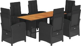 vidaXL Set mobilier de grădină cu perne, 7 piese, negru, poliratan