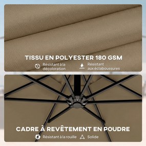 Outsunny Umbrelă laterală rotundă 3 m, umbrelă de grădină înclinabilă cu husă de protecție, poliester protecție UV UPF50+, Kaki | Aosom Romania