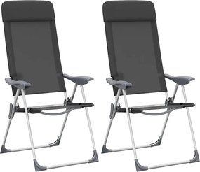 vidaXL Scaune de camping pliante, 2 buc., negru, aluminiu