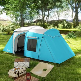 Outsunny Cort de camping familial 3-4 persoane 2 camere 4 uși și 4 ferestre, sac de transport, dim. 460L x 220l x 175H cm | Aosom Romania