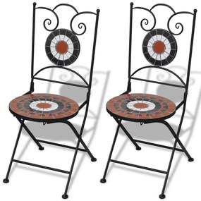 Set de 2 scaune din mozaic, culoare teracota si alb
