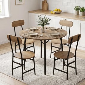 HOMCOM Set masă 5 piese: masă și 4 scaune, picioare metal, finisaj natural. | Aosom Romania