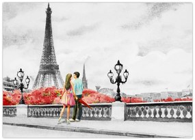 Tablou pe sticlă îndrăgostiții în Paris (70x50 cm)