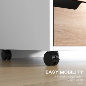 Comoda din MDF cu 3 Sertare si 4 roti cu rotatie de 360 ° (2 cu frane), pentru Birou sau Studio Alba si Lemn 31x37x7.2cm HOMCOM | Aosom Romania