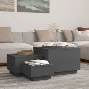 vidaXL Cutii de depozitare cu capace 3 buc., gri, lemn masiv de pin