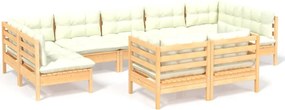 vidaXL Set mobilier grădină cu perne crem, 9 piese, lemn masiv de pin