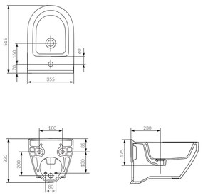 Bideu suspendat Cersanit, Crea, oval, alb