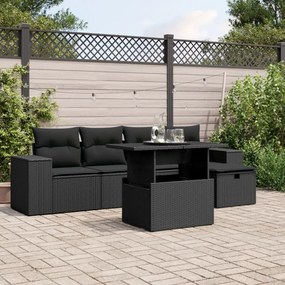 3275285 vidaXL Set mobilier de grădină cu perne, 6 piese, negru, poliratan