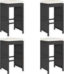 vidaXL Scaune de bar pentru grădină, cu perne, 4 buc. negru, poliratan