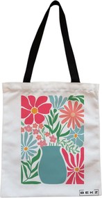 Sacosa de Panza pentru Cumparaturi, Geanta Tote, Boho Style 17, Cu fermoar, 38x34.5 cm, Alba, BEKZ®