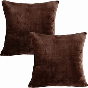 decoDoma Set de 2 fețe pernuțe din micropluș de culoarea ciocolatei 40 x 40 cm