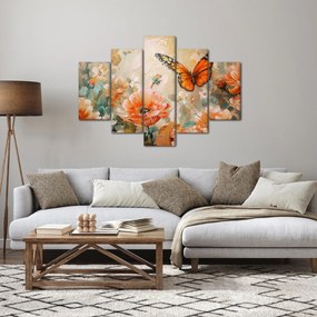 Tablou - Fluture și flori, pictură în ulei (150x105 cm)