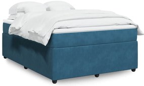 vidaXL Pat box spring cu saltea, albastru închis, 140x200 cm, catifea