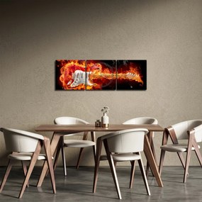Tablou - Gtara în flăcări (cu ceas) (90x30 cm)