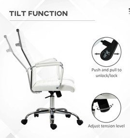 Vinsetto Scaun de birou ergonomic din piele ecologică, cu rotire și balans, 54x62x104-114 cm, alb | Aosom Romania