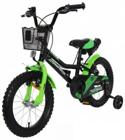 Bicicleta pentru copii NOVOKIDS™ Splend'Or Boom Edition, Cosulet, Roti 14" inch, Max 35 kg, Cadru otel, Roti ajutatoare, Ghidon reglabil, Negru Verde
