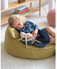 Fotoliu puf pentru copii verde cu tapițerie din țesătură bouclé Bear – Wigiwama