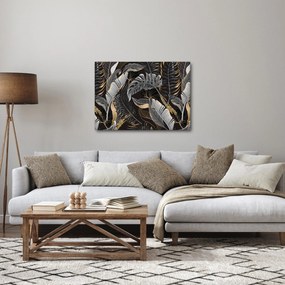 Tablou - Frunze tropicale, Galben - auriu (70x50 cm)