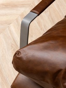 Fotoliu maro din piele naturala full grain cu cadru din metal, „Homy”