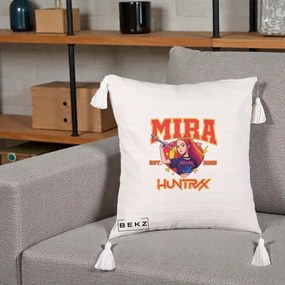 Perna Personalizata K-pop HUNTRX Mira Personaj Avoline, 40x40 cm, Bej cu Franjuri, Husa Detasabila, Perna Inclusa, BEKZ®
