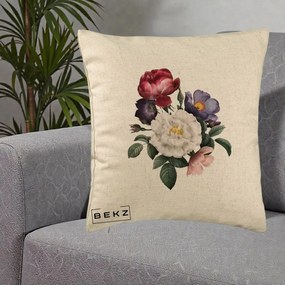 Perna Decorativa Buchet Trandafiri Bujori Botanical, 40x40 cm, Bej, Husa Detasabila, Perna Inclusa, BEKZ®