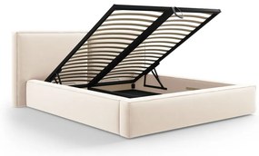 Pat matrimonial crem tapițat din catifea cu spațiu de depozitare cu somieră 180x200 cm Arendal – Cosmopolitan Design