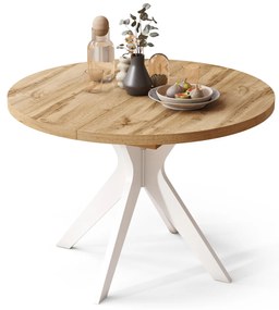 Mazzoni RENZO Stejar Wotan/picior alb - MASĂ ROTUNDĂ Ø110 EXTENSIBILĂ PÂNĂ LA 180 cm | PENTRU BUCĂTĂRIE SUFRAGERIE LIVING RETRO