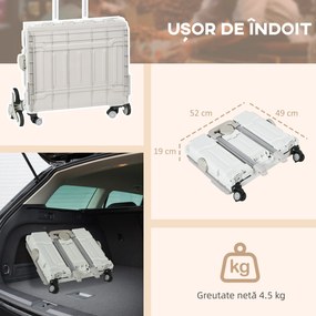 HOMCOM Cărucior Pliabil pentru Cumpărături cu Roți pentru Scări și Mâner Telescopic, Capacitate 80 kg, 51L, Cărucior din Aluminiu pentru Cumpărături și Camping, Alb, 52 x 48 x 100 cm | Aosom Romania