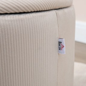 HOMCOM Set de 2 Pouf-uri pentru Depozitare Salvaspazio Rotunde și Îmbunătățite din Catifea cu Nervuri, Alb | Aosom Romania