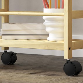 HOMCOM Cărucior de Baie cu 3 Niveluri cu Lamele și Roți 36x15x73 cm Culoare Lemn | Aosom Romania