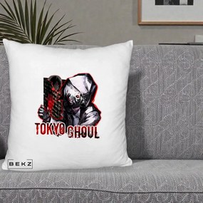Perna Personalizata Tokyo Ghoul Ken Kaneki Anime, 40x40 cm, Alb Pufos, Husa Detasabila, Perna Inclusa, BEKZ®