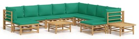 3155163 vidaXL Set mobilier de grădină cu perne verzi, 12 piese, bambus