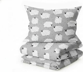 Set lenjerie de pat creponata WHITE SHEEPS POLY gri + cearsaf Jersey 90 x 200 cm gri, pat single