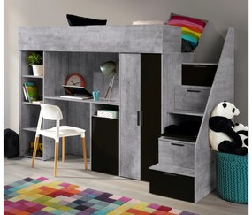 Pat pentru copii combinat 90 cm Kesa 14 (beton + negru mat). 1085828