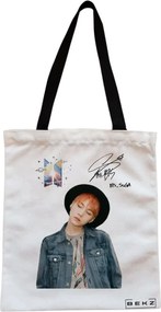 Sacosa de Panza pentru Cumparaturi, Geanta Tote, model BTS Suga 2, Cu fermoar, 38x34.5 cm, Alba, BEKZ®