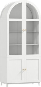 HOMCOM Dulap de bucătărie, vitrină pentru veselă cu 4 uși dintre care 2 din acrilic și rafturi reglabile, 78 x 40 x 180 cm, alb | Aosom Romania