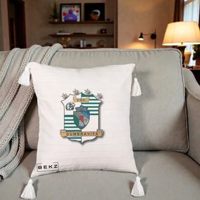 Perna Personalizata CSC Dumbravita Fotbal, 40x40 cm, Bej cu Franjuri, Husa Detasabila, Perna Inclusa, BEKZ®