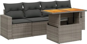 vidaXL Set canapea de grădină cu perne, 5 piese, gri, poliratan