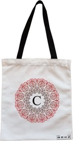 Sacosa de Panza pentru Cumparaturi, Geanta Tote, Cu litera C si Mandala, Cu fermoar, 38x34.5 cm, Alba, BEKZ®