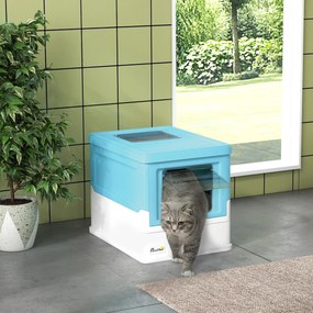 PawHut Litieră pentru Pisici Închisă cu Lopățică, Tavă Detașabilă și 2 Uși, 47.5x35.5x36.7cm, Albastru | Aosom Romania
