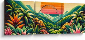 Tablou - Apus de soare multicolor (cu ceas) (90x30 cm)