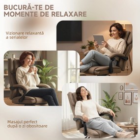 Vinsetto Scaun Rabatabil pentru Birou cu 6 Puncte și 5 Moduri de Masaj, Tetieră și Telecomandă, 65x61x105-113 cm, Maro | Aosom Romania